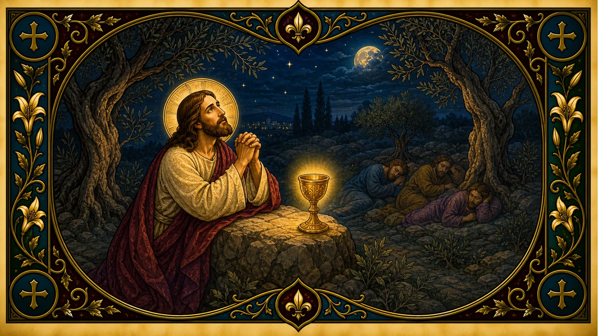 Devotional artwork for The Agony in the Garden, a Rosary mystery.