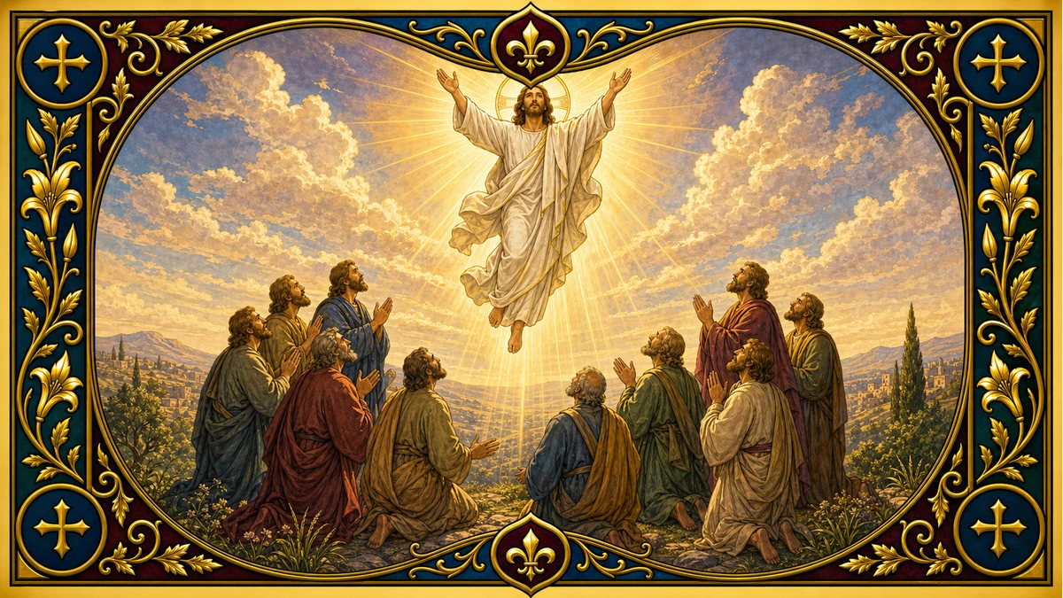Devotional artwork for The Ascension, a Rosary mystery.