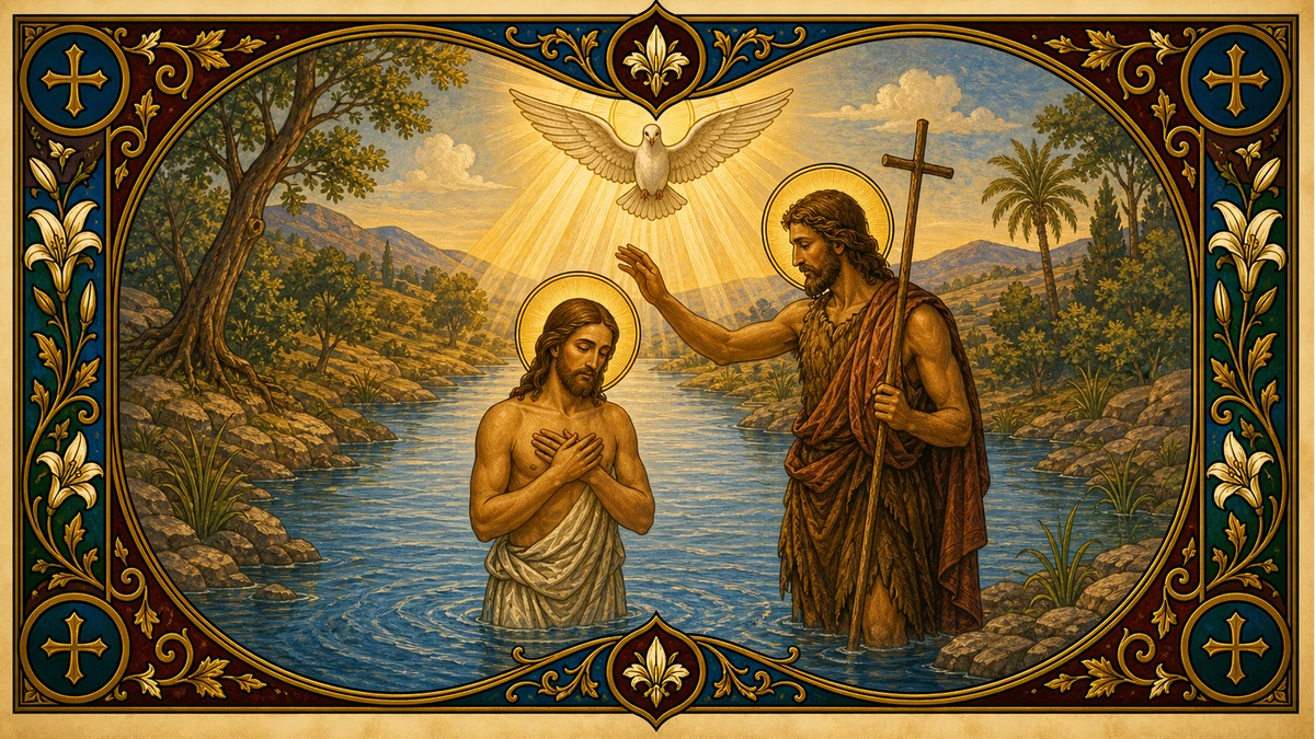 Devotional artwork for The Baptism of Jesus, a Rosary mystery.