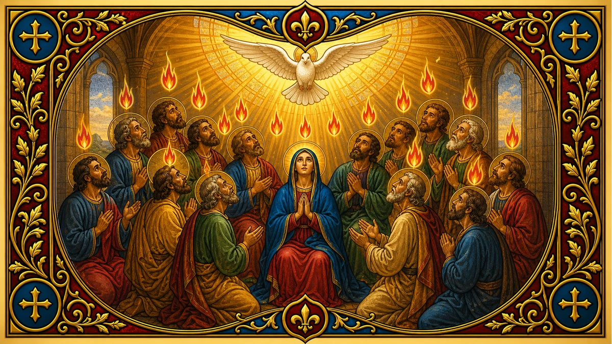 Devotional artwork for The Descent of the Holy Spirit, a Rosary mystery.