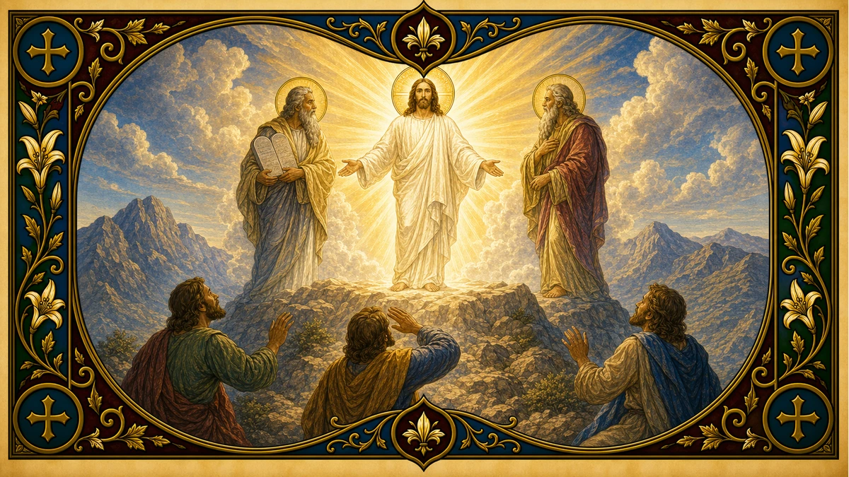 Devotional artwork for The Transfiguration, a Rosary mystery.